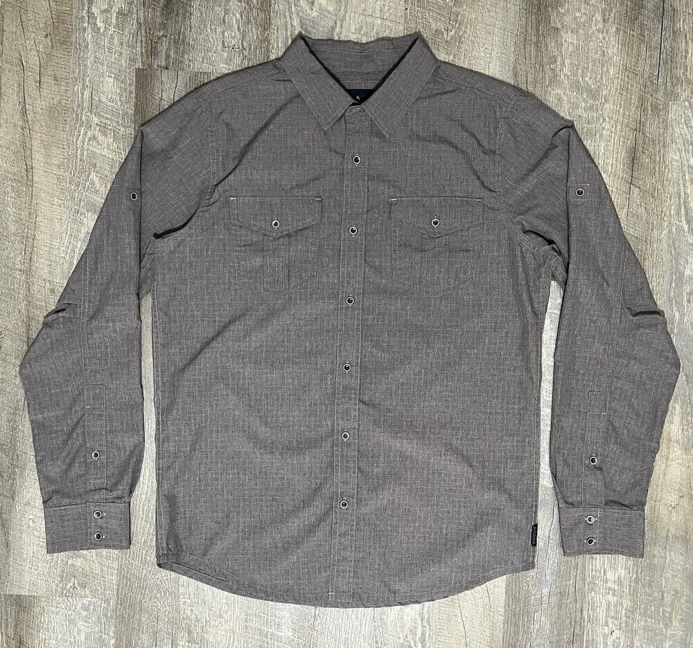 PrAna Camp Shirt Button Long sleeve Brown Size M Breast Pocket Outdoor Hiking